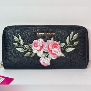 NWT: Rampage Black Wallet with Pink Floral Embroidery